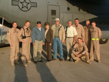 Carter in Amman Jordan about to fly on a C130 to Baghdad Iraq with the crew of the Arkansas National Gurad