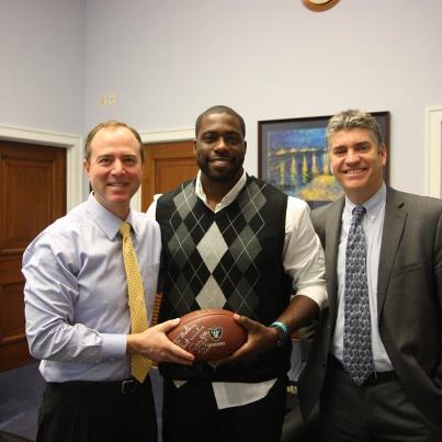 Photo: Earlier this week, I had the opportunity to meet with Brian Banks and Justin Brooks of the California Innocence Project and hear Brian’s incredible story. In High School, Brian was a top football prospect for USC until false accusations were levied against him. At 17, he was forced to accept a plea deal without the counsel of his parents and ultimately spent over five years in prison, despite being innocent. After contacting the California Innocence Project and their subsequent investigation, the person who leveled the original accusations admitted it was all a fabrication. Brian was released and exonerated earlier this year by Los Angeles Superior Court Judge Mark Kim. Since then, he has resumed following his dream by trying out for several NFL teams. After hearing his incredible story of strength and perseverance, I’m hopeful that we will see him on the gridiron one day. 

The California Innocence Project reviews over 2,000 claims of innocence each year and looks to exonerate those who were convicted of crimes they did not commit. Visit http://californiainnocenceproject.org for more information.