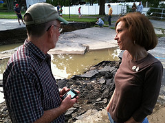 Rep. Hayworth with Warwick Town Supervisor Michael Sweeton at the collapsed Park Way bridge in the Village of Warwick.