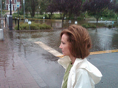 Rep. Hayworth surveys flood waters in Mount Kisco hours after Hurricane Irene struck New York. The overnight storm caused severe flood damage to many communities throughout the district