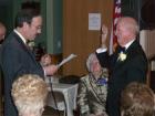 Congressman Eliot Engel (l) swears in Michael Fogarty of the Bronx as the President of the United Irish Counties Association (2/9) at The Kerry Hall in Yonkers. The Congressman was recently named Co-Chair of the Congressional Ad Hoc Committee form Irish Affairs and was a co-sponsor of the just passed House resolution calling for an impartial investigation of the murder of Irish defense attorney Patrick Finucane.