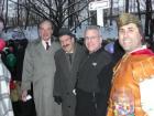 Joining Judah Macabee (holding a jar of dreidels) at the Menorah lighting Sunday (12/21) for the first day of Chanukah were (l-r) Council Member G. Oliver Koppell, Cong. Eliot Engel, and Assemblyman Jeffrey Dinowitz. The Menorah lighting was at the Riverdale Monument and was followed by a spirited dancing of the Hora. 