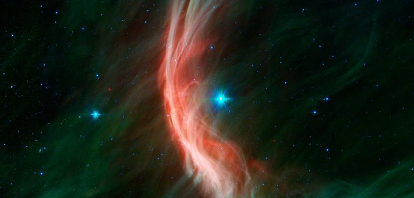 Photo: Star Light, Star Flight:NASA's Spitzer Space Telescope sees giant star Zeta Ophiuchi speeding though space, making waves as it goes.

Full-size image & caption: http://go.nasa.gov/TXWuB8