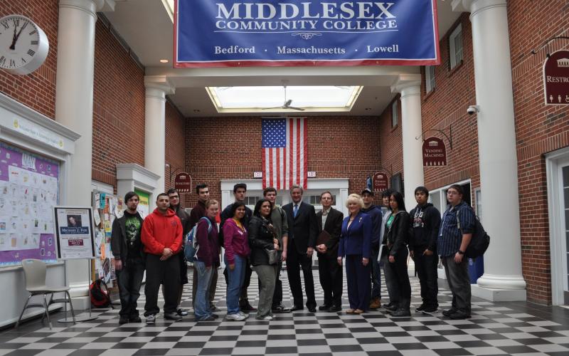 Congressman Tierney with students at Middlesex Community College