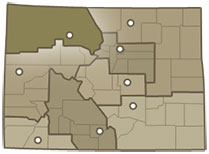 Map of Colorado highlighting the North West region