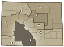 Map of Colorado highlighting the San Luis Valley region