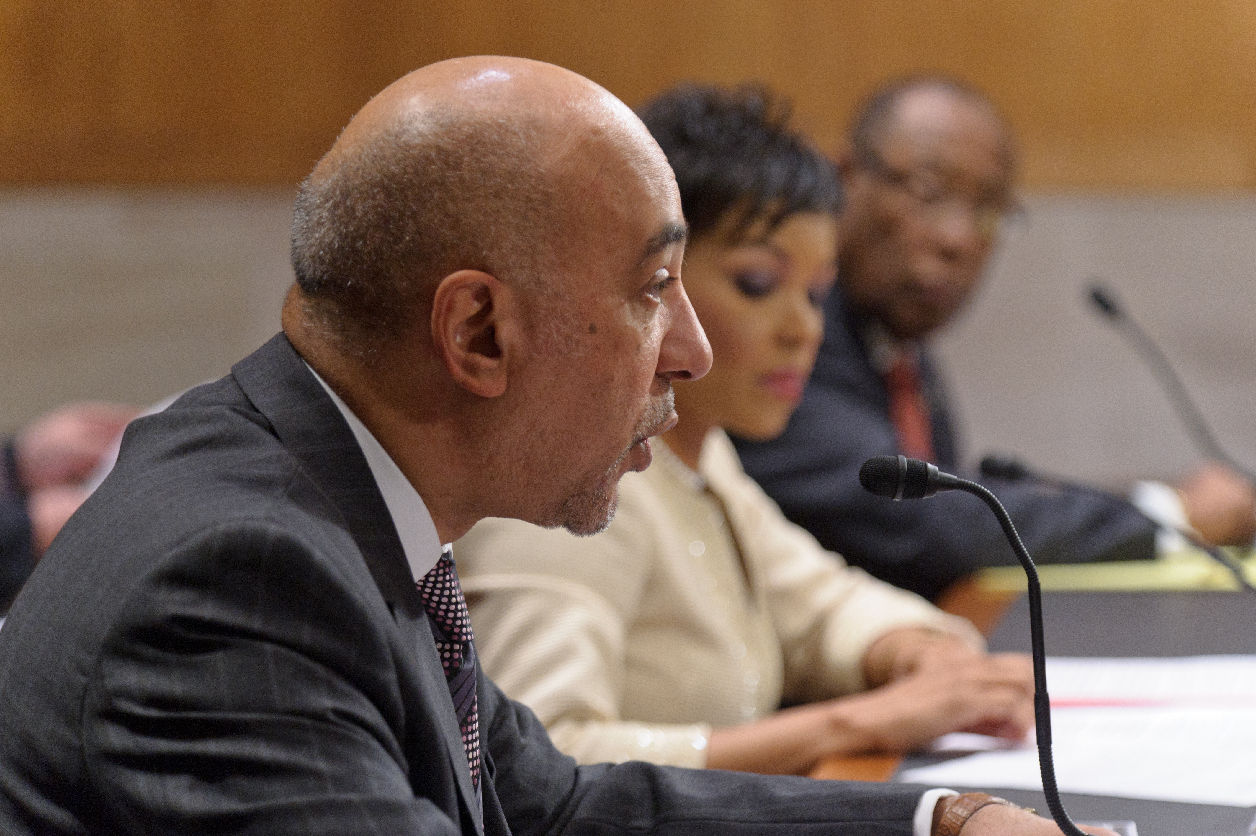 Ambassadors Anibal de Castro (Dominican Republic), Audrey Marks (Jamaica), and Cornelius Smith (The Bahamas) testify at a February 1, 2012, hearing on U.S.-Caribbean Security Cooperation.