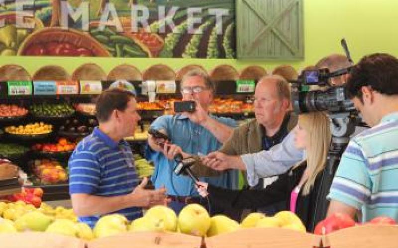 Congressman Graves speaks with local media after touring County Market in Hannibal on August 15, 2013