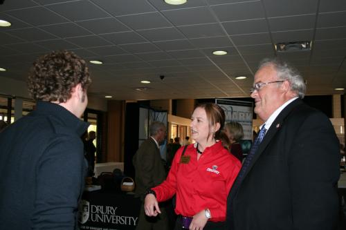 Billy speaks with Jill Wiggins and Drury student Dylan Rinker at the Drury University Job Fair