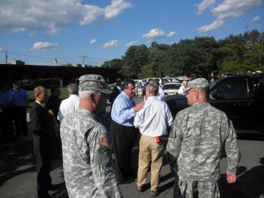 In the days following Hurricane Irene, Congressman Frelinghuysen and Governor Christie consult in Fairfield about coordinated federal and state recovery efforts. 