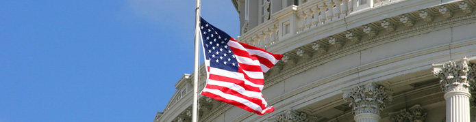 Flag waving in front of the U.S. Capitol dome