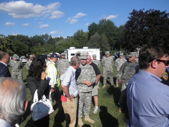 In the wake of Hurricane Irene, Rodney consults with Major General Glen Rieth, Commander of the New Jersey National Guard, about recovery efforts in Fairfield. 