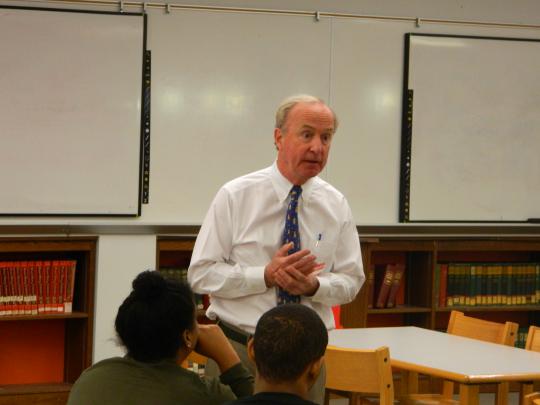 Frelinghuysen takes questions from Bloomfield High School Students