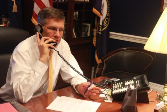 Paulsen on the Phone During a Telephone Townhall