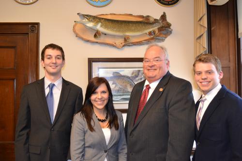 March 6, 2013- I am happy to welcome three Evangel University students as interns in my D.C. office this week. They are here participating in Evangel University's Washington Studies Program. Pictured with me is Hunter, Anna, and Nathan.