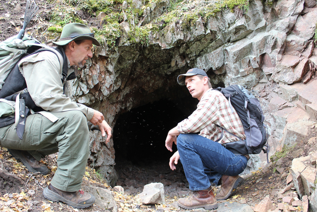 Senator Heinrich and local guide Stuart Wilde discussing an abandoned mineshaft. 