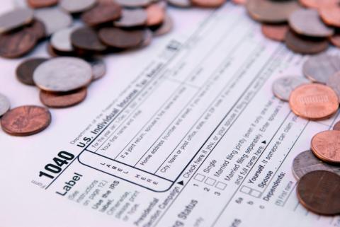 tax form and coins