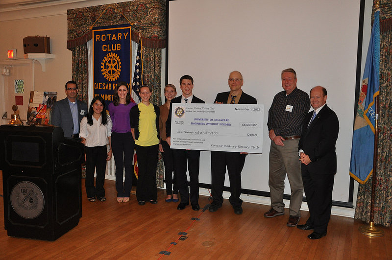 Senator Coons joined Caesar Rodney Rotary Club to congratulate University of Delaware's Engineers Without Borders on successful projects on November 1, 2013