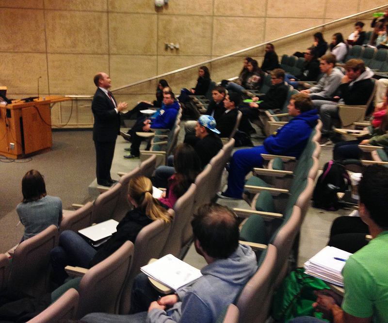 Senator Coons talks policy, public service with University of Delaware students on December 2, 2013.