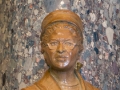 The Rosa Parks bronze statue weighs 600 pounds and the granite pedestal, partially hollowed out inside, weighs 2,100 pounds. The pedestal is made of Raven Black granite and inscribed simply with her name and life dates, “Rosa Parks/1913–2005.