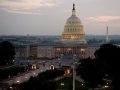 View of the U.S. Capitol Building from above at dusk 