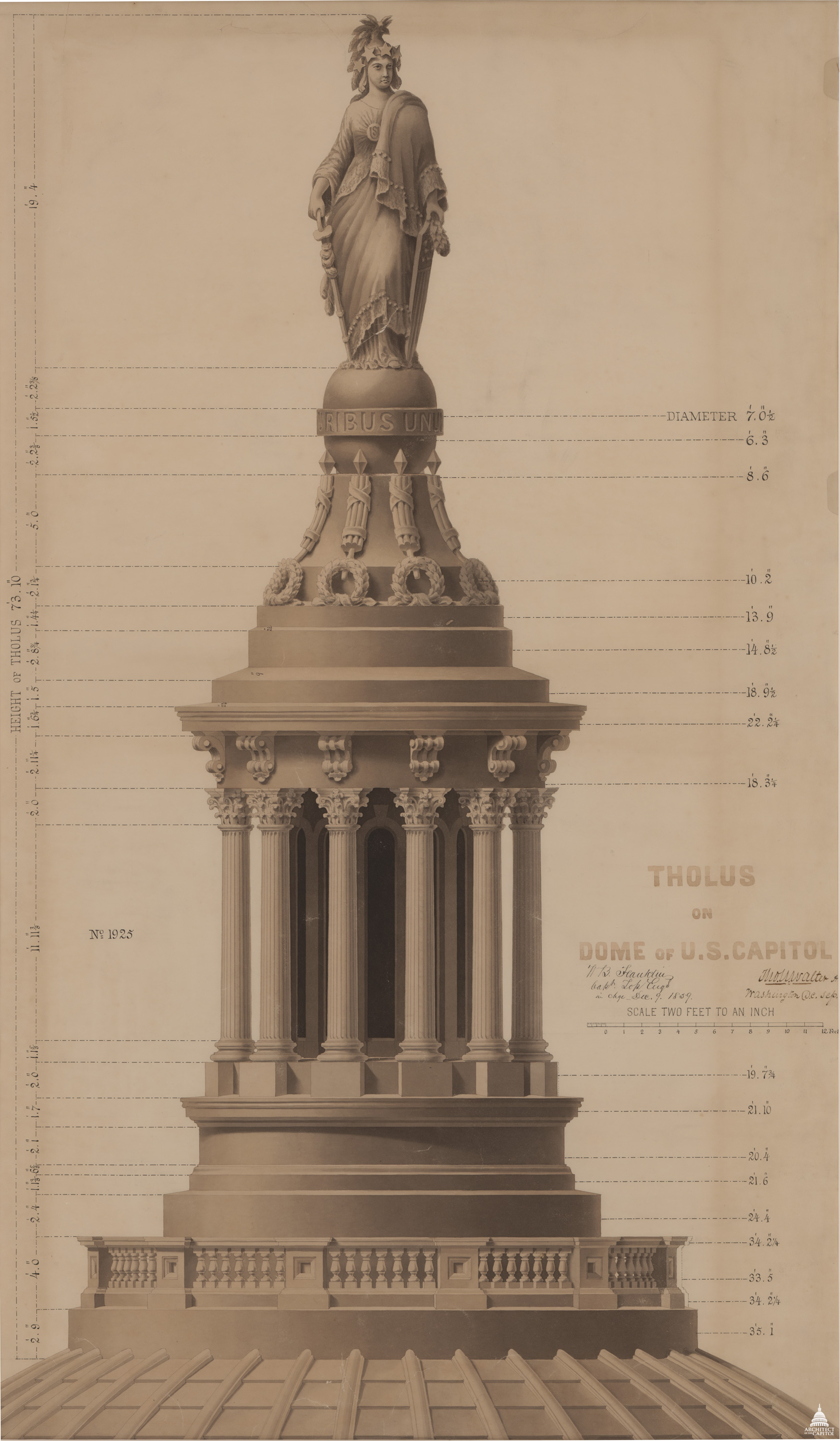 A detailed diagram of the Statue of Freedom