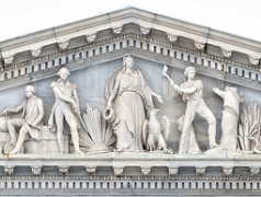 The sculptural pediment over the Senate entrance on the East Front of the U.S. Capitol is called Progress of Civilization. 