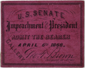 Image: Ticket, 1868 Impeachment Trial, United States Senate Chamber (Cat. no. 16.00037.001)