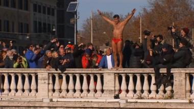 Braving frigid waters with nothing but a speedo to mark New Year in Rome