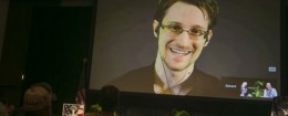 Edward Snowden addresses an ACLU-sponsored event in Hawaii / AP