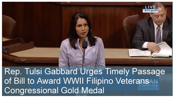 Rep. Tulsi Gabbard Urges Timely Passage of Bill to Award WWII Filipino Veterans Congressional Gold Medal