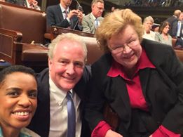 'U.S. Senator Barbara A. Mikulski joins with Congressman Chris Van Hollen and Congresswoman Donna F. Edwards (all D-Md.) on the floor of the U.S. House of Representatives to call for a vote on legislation to curb gun violence.'