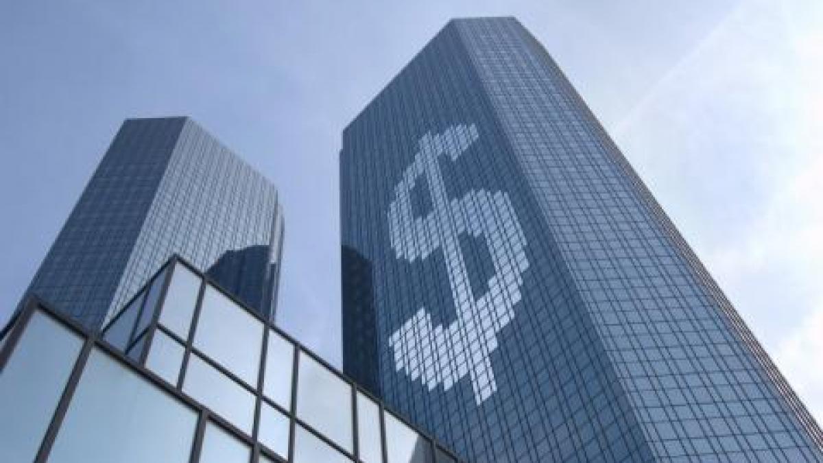 mirrored-glass skyscraper of a big bank
