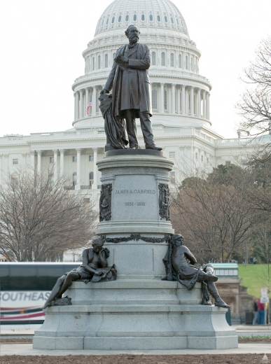 The sculptural monument to President James A. Garfield by John Quincy Adams Ward (1830-1910), cast by The Henry-Bonnard Co. of New York, with a pedestal designed by Richard Morris Hunt, is an outstanding example of American sculpture. 