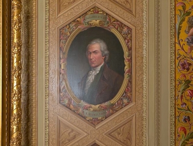 Constantino Brumidi's portrait of Alexander Hamilton in the President's Room of the U.S. Capitol.