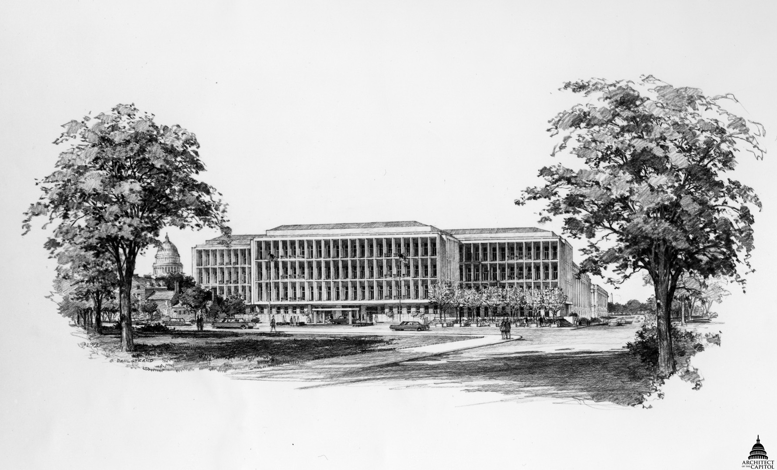Rendering of the Hart Senate Office Building by architect John Carl Warnecke, 1975. 