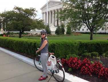 AOC Employee, MJ Pajak bikes to work on the Capitol campus.