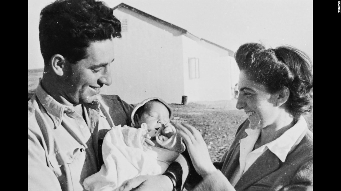 Peres is seen here with his wife Sonia Peres and daughter, Ziviah, in 1946. The couple also had two other children, sons Chemi Peres and Yoni Peres.