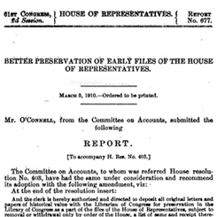 Early Efforts to Preserve the Records of the House of Representatives