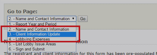 client information update page screenshot