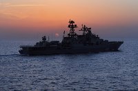FILE In this Thursday, Jan. 21, 2016 file photo, the Russian navy destroyer Vice Admiral Kulakov on patrol in eastern Mediterranean. (Vadim Savitsky/Russian Defense Ministry Press Service via AP, file)