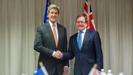 Date: 11/10/2016 Description: Secretary Kerry Shakes Hands With New Zealand Foreign Minister McCully Before Their Meeting in Christchurch - State Dept Image