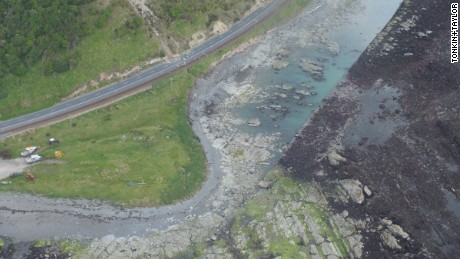 Aerial photographs show the seabed uplift north of Kaikoura 