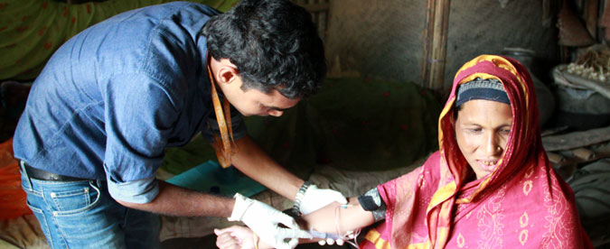 A woman receives a flu vaccination