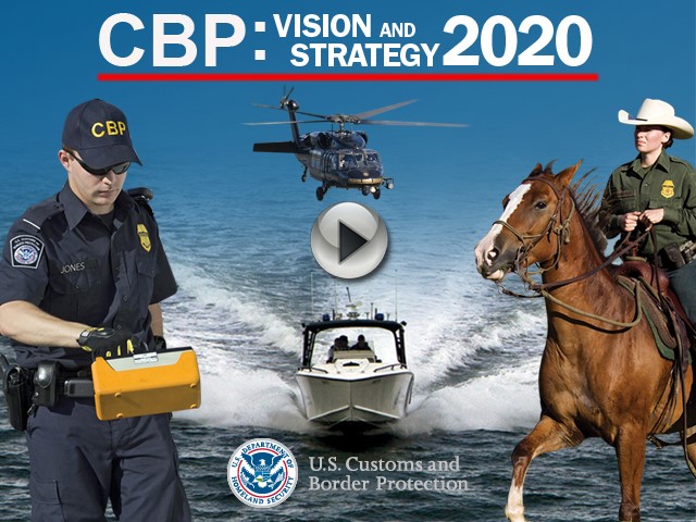 Photo of CBP Officer, AMO helicopter and boat, and USBP agent on horseback