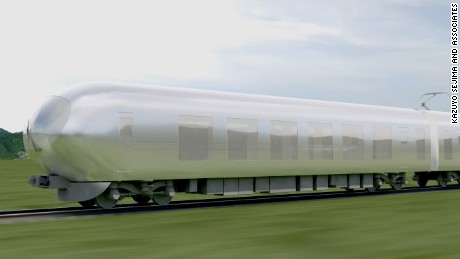 A rendering of Kazuyo Sejima&#39;s new bullet train. 