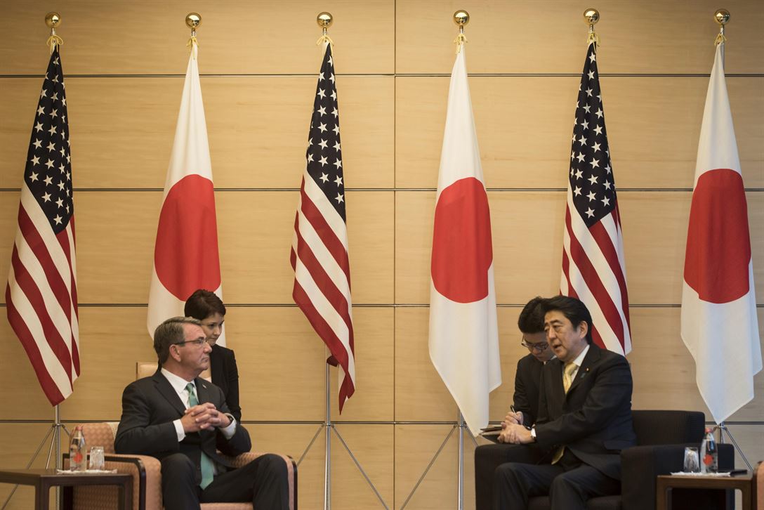 Defense Secretary Ash Carter meets with Japan’s Prime Minister Shinzo Abe in Tokyo, Japan.