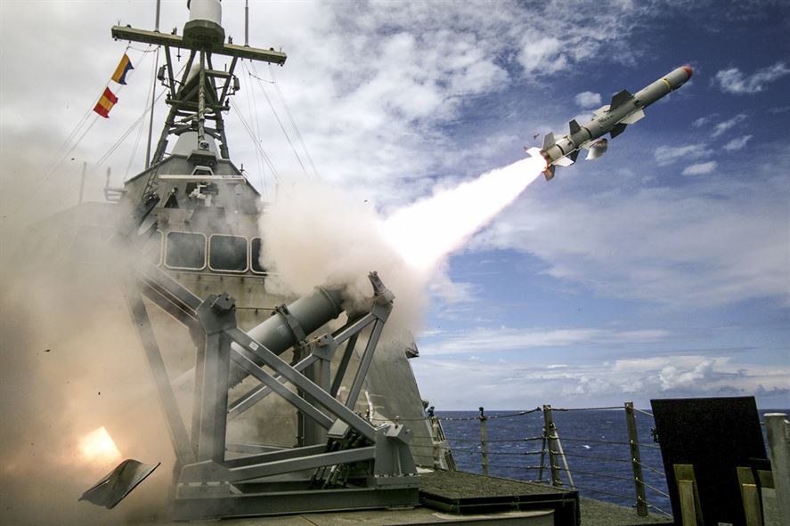 The USS Coronado launches the first over-the-horizon missile using a Harpoon Block 1C missile during Rim of the Pacific 2016.