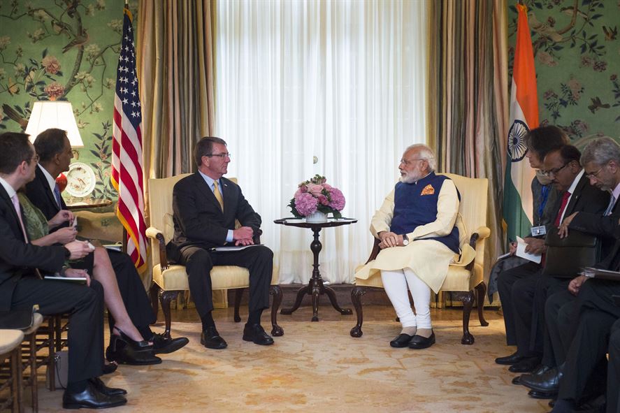 Defense Secretary Ash Carter meets with Indian Prime Minister Narendra Modi at the Blair House in Washington D.C.