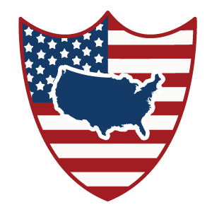 Icon of shield and USA silhouette.